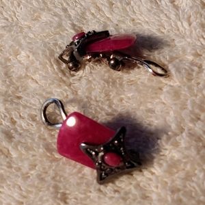 VTG ruby raspberry clip earrings, silvertone